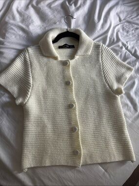 Cream Short Sleeve Knit Cardigan